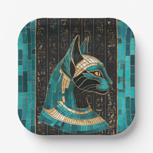 Egyptische Kat Godin Bastet - Mozaïek Kunst Papieren Bordje (Voorkant)