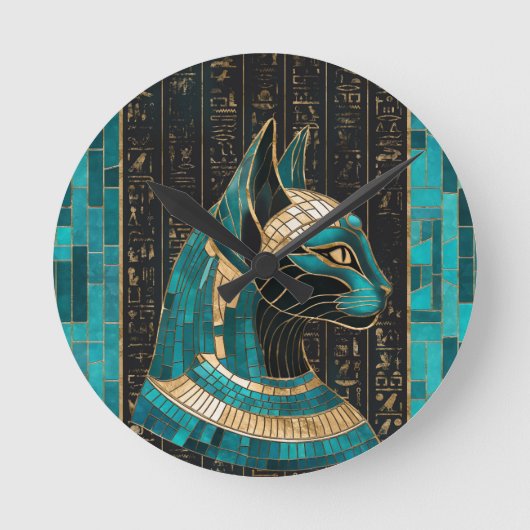 Egyptische Kat Godin Bastet - Mozaïek Kunst Ronde Klok (Voorkant)