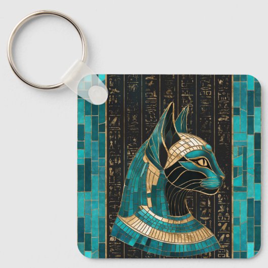 Egyptische Kat Godin Bastet - Mozaïek Kunst Sleutelhanger (Voorkant)