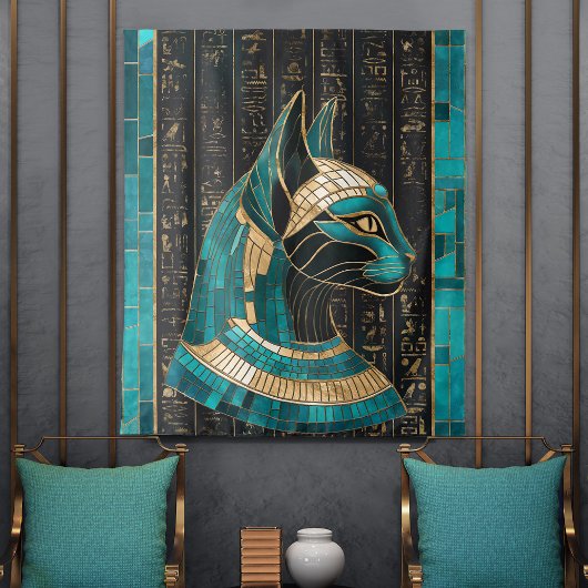 Egyptische Kat Godin Bastet - Mozaïek Kunst Wandkleed
