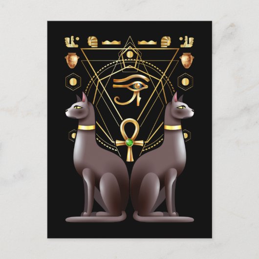 Egyptische kat Horus Eye Ankh Sacred Geometry Briefkaart (Voorkant)