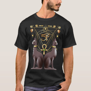 Egyptische kat Horus Eye Ankh Sacred Geometry T-shirt