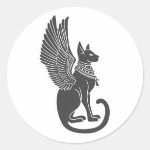 Egyptische kat met vleugels - Kies achterkleur Ronde Sticker
