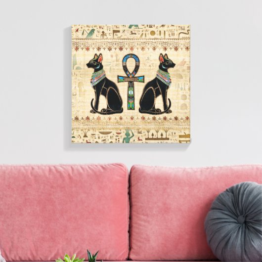 Egyptische katten en ankhkruis canvas afdruk (Insitu (Woonkamer))