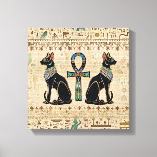 Egyptische katten en ankhkruis canvas afdruk (Voorkant)