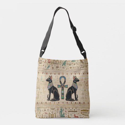 Egyptische katten en ankhkruis crossbody tas (Achterkant)