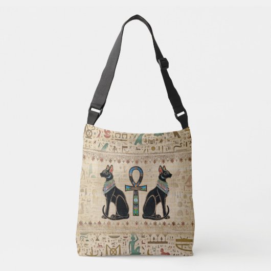 Egyptische katten en ankhkruis crossbody tas (Voorkant)