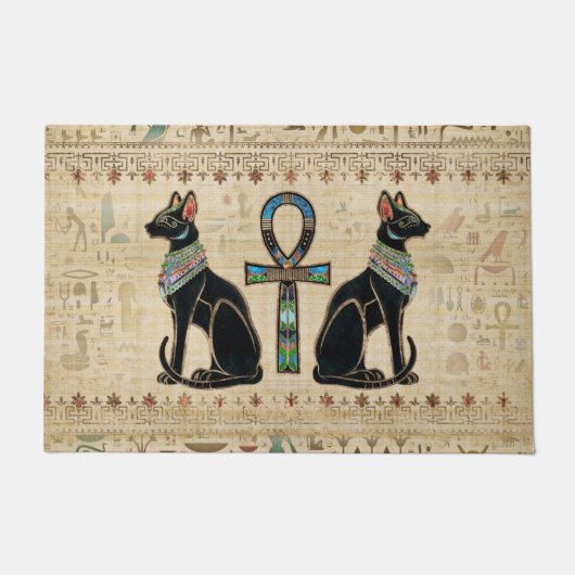 Egyptische katten en ankhkruis deurmat (Voorkant)