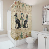 Egyptische katten en ankhkruis douchegordijn (In situ)