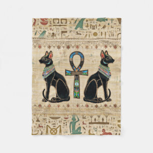 Egyptische katten en ankhkruis fleece deken
