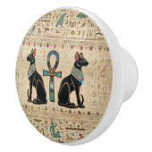 Egyptische katten en ankhkruis keramische knop (Rechts)