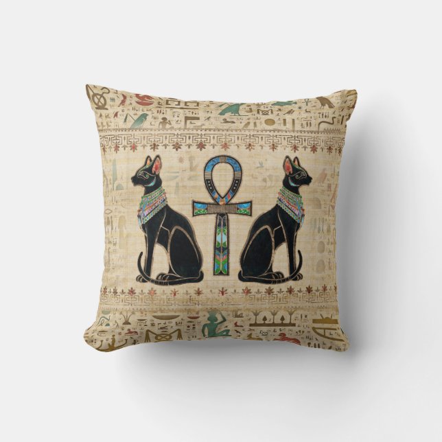 Egyptische katten en ankhkruis kussen (Voorkant)