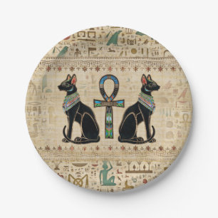 Egyptische katten en ankhkruis papieren bordje