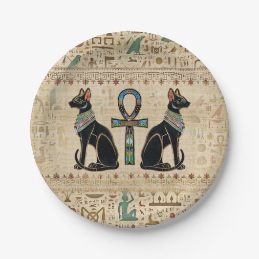 Egyptische katten en ankhkruis papieren bordje (Voorkant)