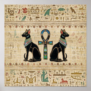 Egyptische katten en ankhkruis poster