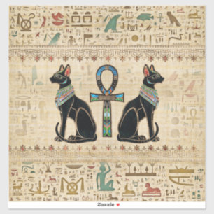 Egyptische katten en ankhkruis sticker