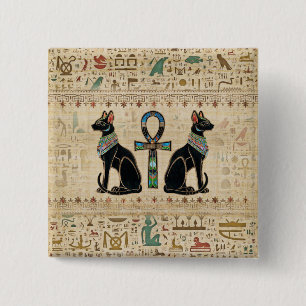 Egyptische katten en ankhkruis vierkante button 5,1 cm