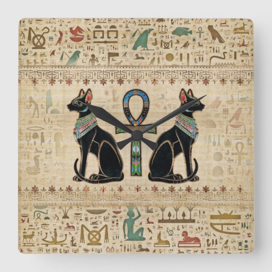 Egyptische katten en ankhkruis vierkante klok (Voorkant)