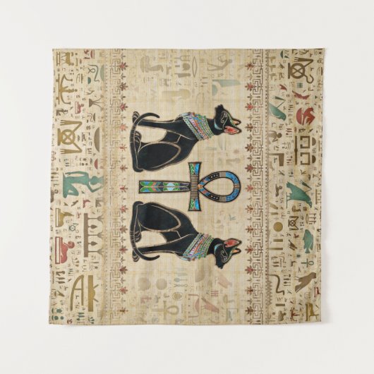 Egyptische katten en ankhkruis wandkleed (Voorkant (horizontaal))