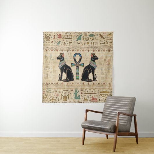 Egyptische katten en ankhkruis wandkleed (In situ)