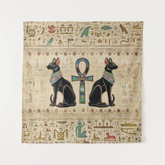 Egyptische katten en ankhkruis wandkleed (Voorkant)