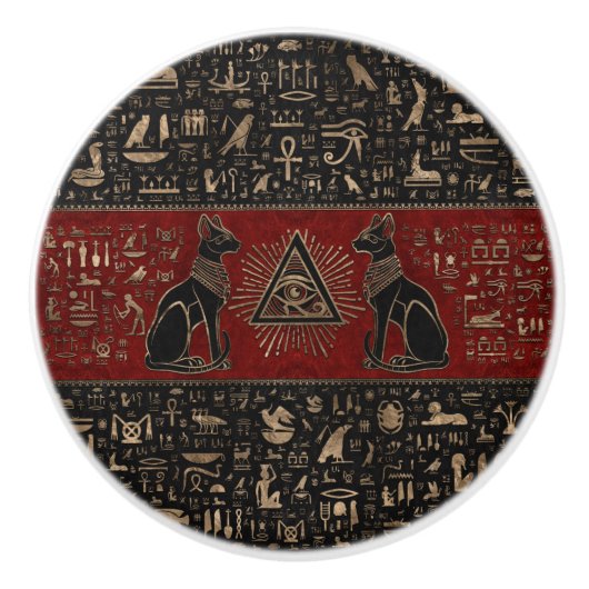 Egyptische katten en ogen van paarden keramische knop (Voorkant)