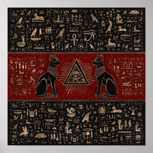 Egyptische katten en ogen van paarden poster (Voorkant)