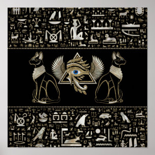 Egyptische katten en ogen van paarden poster