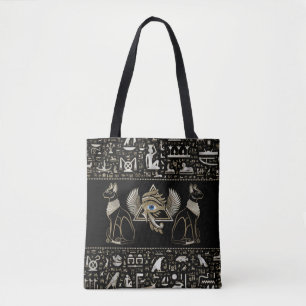 Egyptische katten en ogen van paarden tote bag