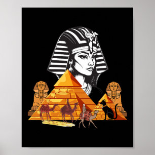 Egyptische koningin Cleopatra hoofd piramide Oude  Poster