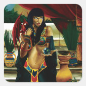 Egyptische koningin kat draak vierkante sticker (Voorkant)