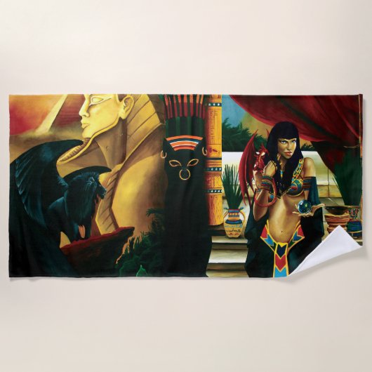 Egyptische koningin kat Dragon Strandlaken (Voorkant)
