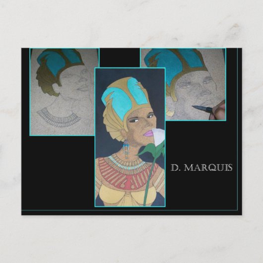 EGYPTISCHE KONINGIN OP HOUT BRIEFKAART (Voorkant)