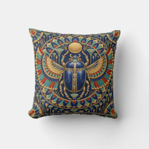 Egyptische Koninklijke Vleugelige Scarabee Blauw G Kussen