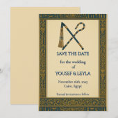 Egyptische Kromstaf & Dowerslag Gouden Save the Da Date (Voorkant / Achterkant)
