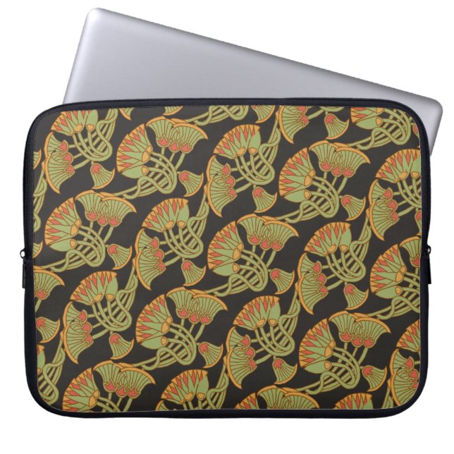 Egyptische Lotus en Papyrus op zwarte laptophoes Laptop Sleeve (Voorkant)