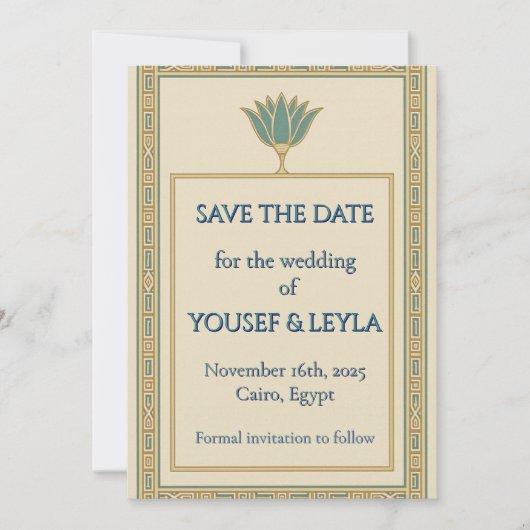 Egyptische Lotus Goud Save the Date (Voorkant)