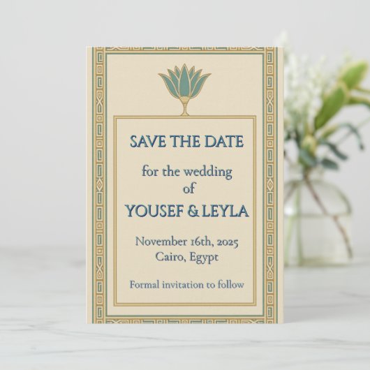 Egyptische Lotus Goud Save the Date (Staand voorkant)