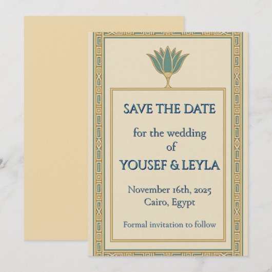 Egyptische Lotus Goud Save the Date (Voorkant / Achterkant)