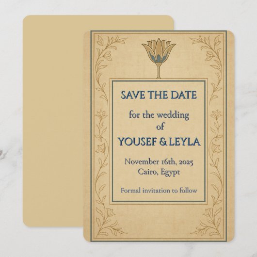 Egyptische Lotus Goud Save the Date Kaart (Voorkant / Achterkant)