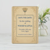 Egyptische Lotus Goud Save the Date Kaart (Staand voorkant)