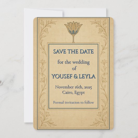 Egyptische Lotus Goud Save the Date Kaart (Voorkant)