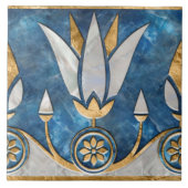 Egyptische Lotus grens - Blauw Marmer, Parel Goud Tegeltje (Voorkant)