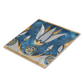 Egyptische Lotus grens - Blauw Marmer, Parel Goud Tegeltje (Zijkant)