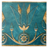 Egyptische Lotus grens - Turquoise marmer en goud Tegeltje (Voorkant)