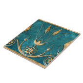 Egyptische Lotus grens - Turquoise marmer en goud Tegeltje (Zijkant)