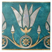 Egyptische Lotus grens - Turquoise parel en goud Tegeltje (Voorkant)