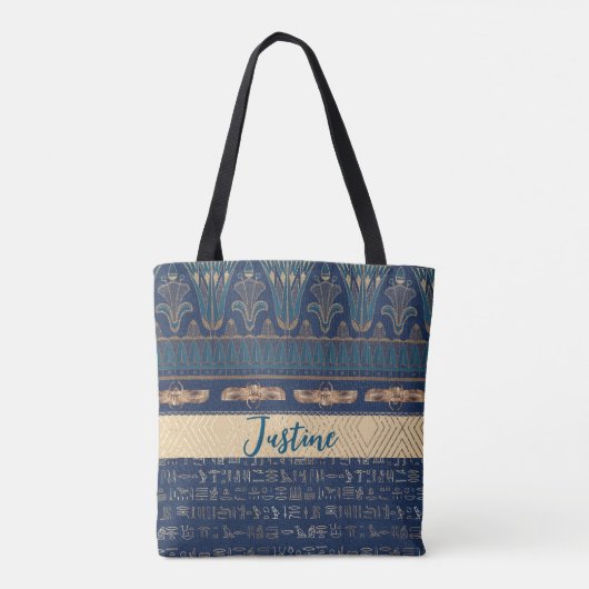 Egyptische Lotus Scarab hiërogliefen gepersonalise Tote Bag (Achterkant)