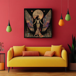 Egyptische Maan God Khonsu Donkere Regenboog op Zw Poster