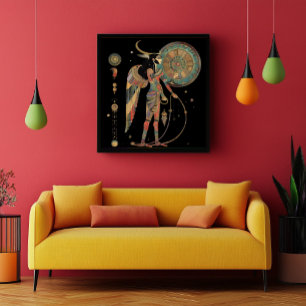 Egyptische Maan God Khonsu Donkere Regenboog op Zw Poster
